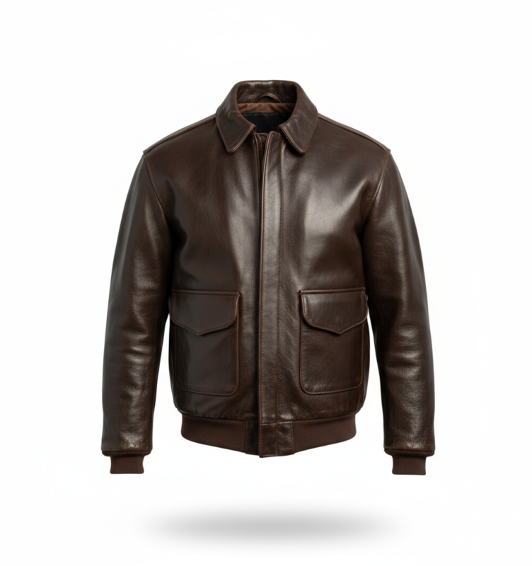 Men’s Antique Lambskin Leather A-2 Jacket – Brown Vintage Bomber Style mannequin