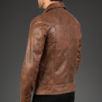 Brown Leather Biker Jacket For Men – Full Grain Cowhide - Image 5
