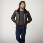 Men's Brown Aviator Leather Bomber Jacket | Shearling Collar | Snag Leather - Image 3