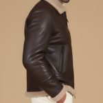 Espresso Brown Shearling Biker Jacket – Men’s Genuine Lambskin Leather Aviator Coat | Snag Leather - Image 3