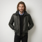 Blackhawk men's black aviator leather bomber jacket