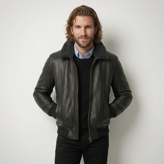 Blackhawk men's black aviator leather bomber jacket