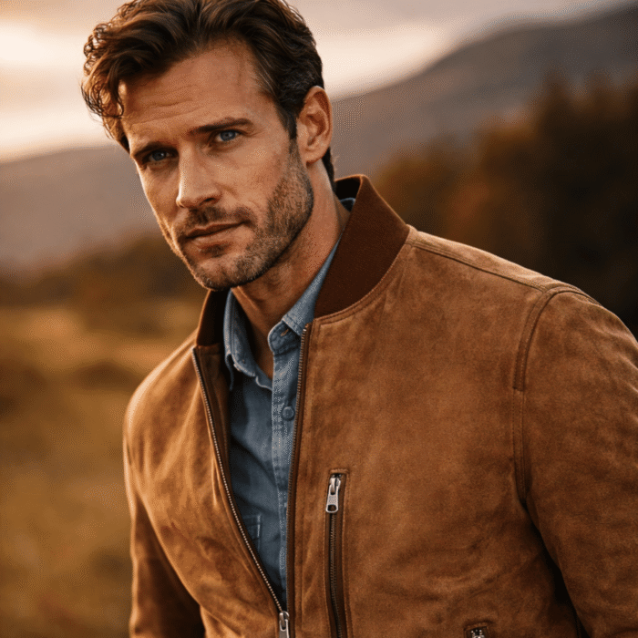 Men's Brown Suede Leather Bomber Jacket | Real Suede | Snag Leather - Image 2