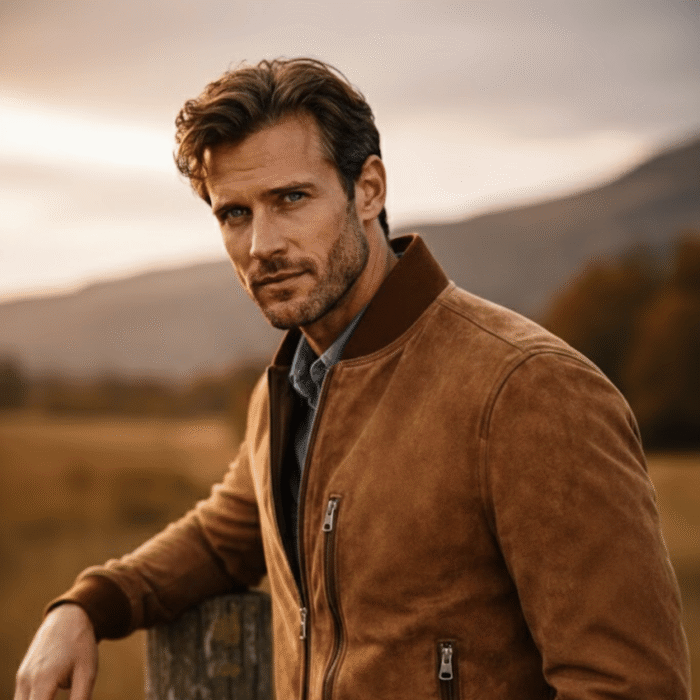 Men's Brown Suede Leather Bomber Jacket | Real Suede | Snag Leather - Image 3