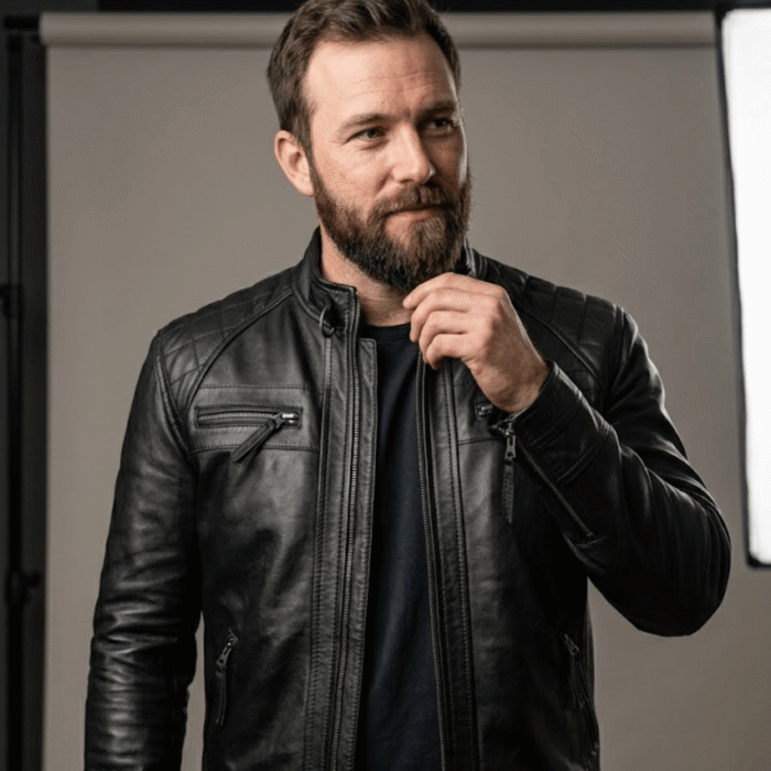 Men's Black Café Racer Leather Jacket | Slim Fit Lambskin | Snag Leather - Image 3