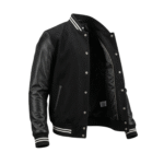 men's black hybrid varsity Jacket