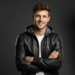 Men's black Hooded Leather Bomber Jacket