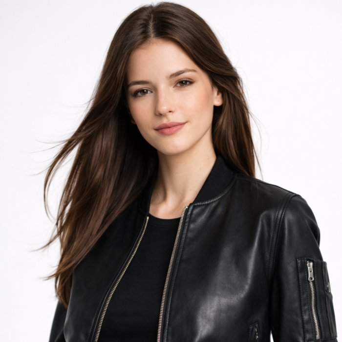 Women's Black Leather Bomber Jacket | Genuine Full-Grain | Snag Leather - Image 3
