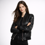 Women's Black MA-1 Leather Bomber Jacket