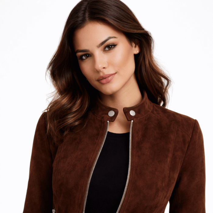 Women's Mocha Suede Biker Jacket | Real Suede Motorcycle Style | Snag Leather - Image 5