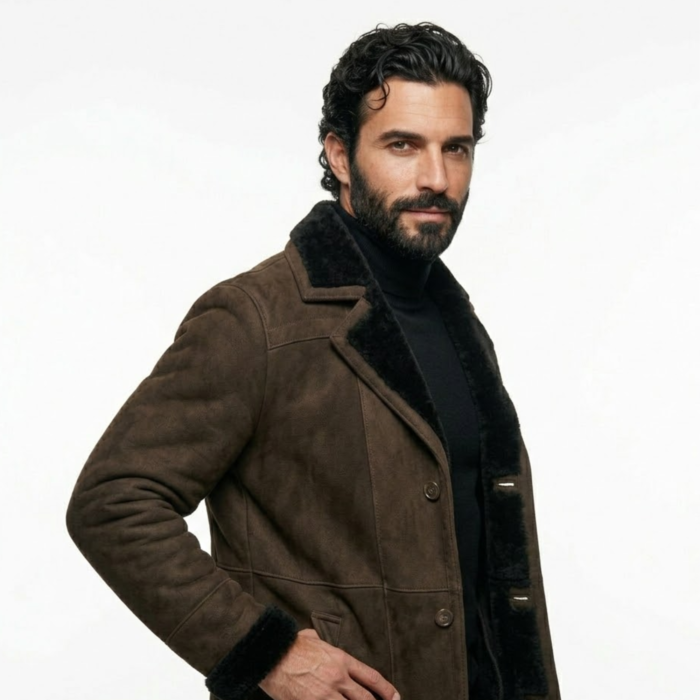 Men's Charcoal Spanish Shearling Coat | Genuine Sheepskin Leather - Image 5