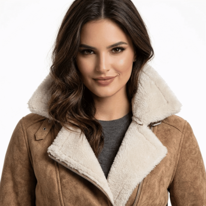 Women's Distressed Brown Leather Bomber Jacket | B-3 Shearling Style | Snag Leather - Image 5