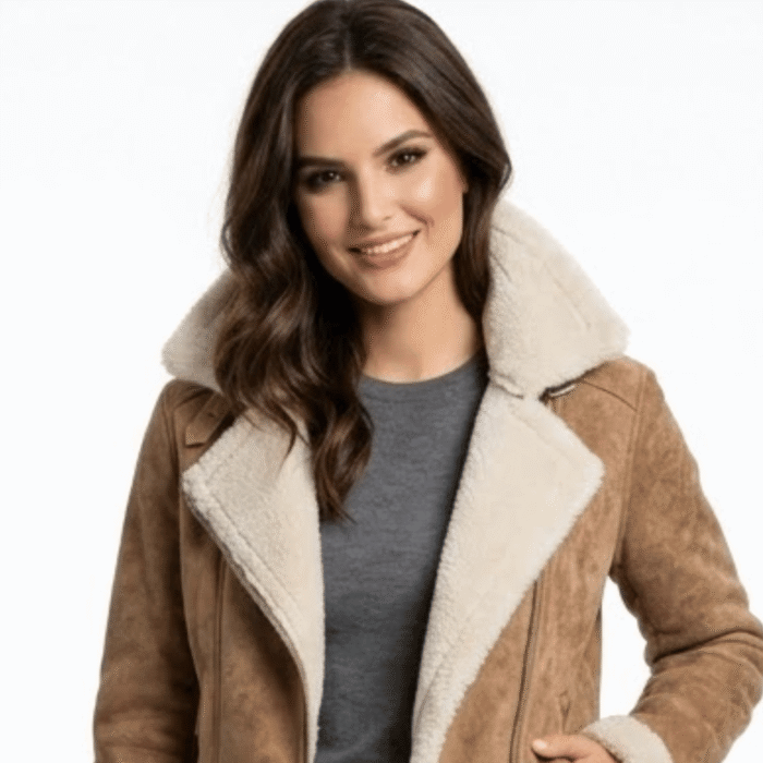 Women's Distressed Brown Leather Bomber Jacket | B-3 Shearling Style | Snag Leather - Image 2