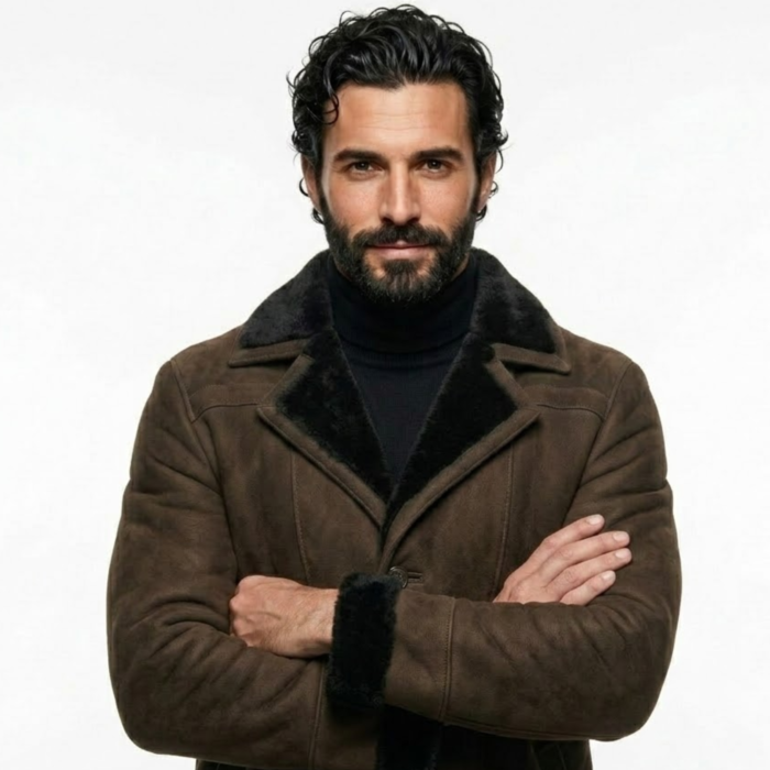 Men's Charcoal Spanish Shearling Coat | Genuine Sheepskin Leather - Image 4