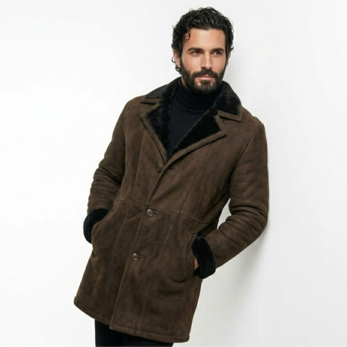 Men's Charcoal Spanish Shearling Coat | Genuine Sheepskin Leather - Image 3
