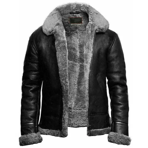 Men B3 Bomber Flying Sheepskin RAF Aviator Fur Collar Leather Jacket