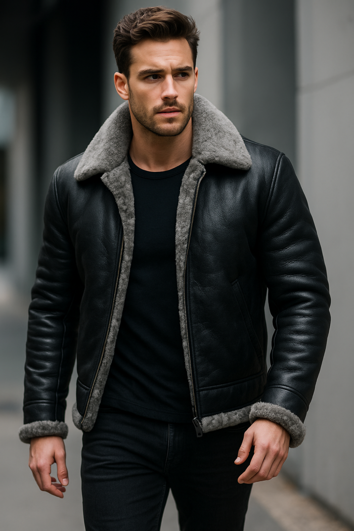 B3 Sheepskin Bomber Jacket – Men's Genuine Shearling Aviator Coat | Snag Leather - Image 2