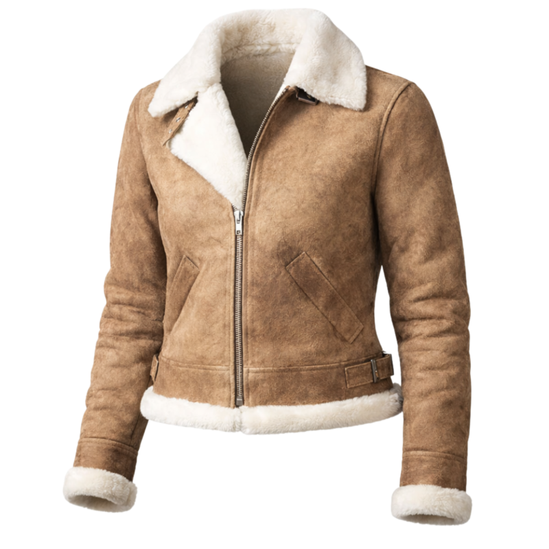 Women's Distressed Brown Leather Bomber Jacket