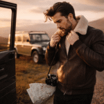 Pilot Shearling Bomber Jacket for Men - Image 6