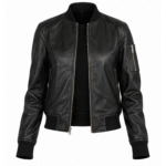 womens black bomber leather jacket