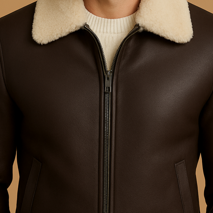 Pilot Shearling Bomber Jacket for Men - Image 4