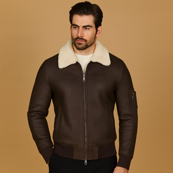 Pilot Shearling Bomber Jacket for Men - Image 2