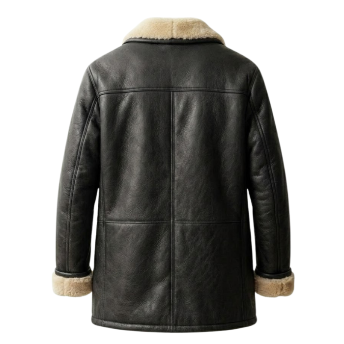 Midnight men's black shearling coat from snag leather backside