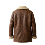 rancher men's brown shearling leather coat backside