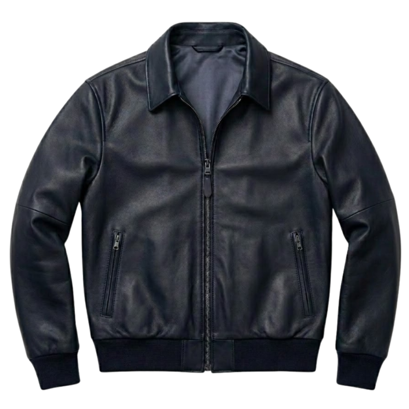 Bluehawk navy blue leather aviator jacket by Snag Leather
