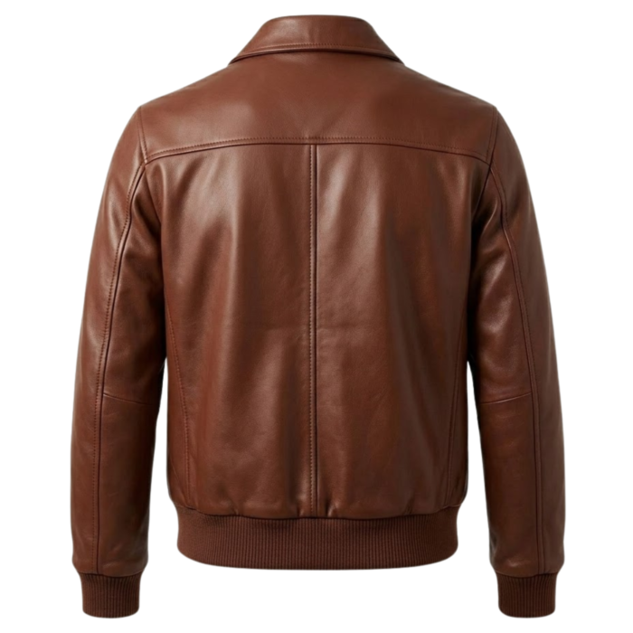 backside Men's cognac brown full-grain leather aviator jacket - Coppervault by Snag Leather