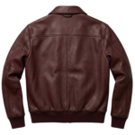 backside of Bloodstone Men's maroon full-grain leather aviator jacket by Snag Leather