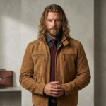 Goldrush Men's Tan Suede Leather Jacket by snag leather