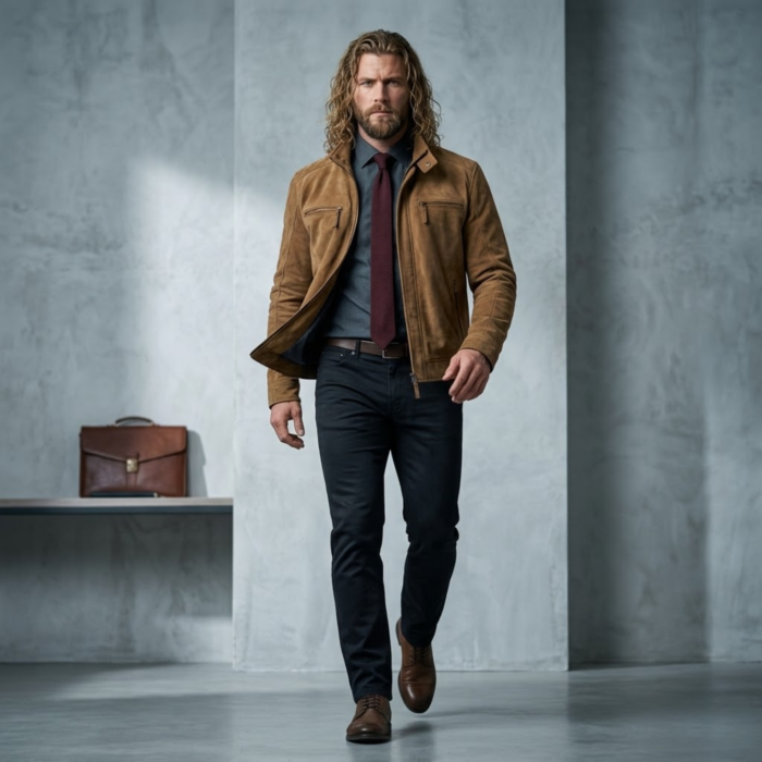 Goldrush Men's Tan Suede Leather Jacket by snag leather