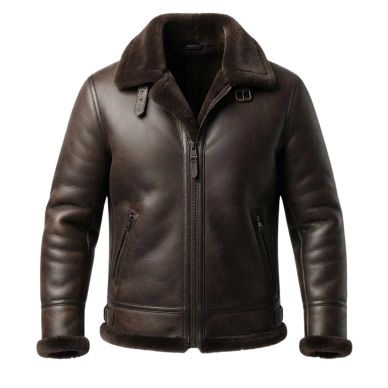 Men's dark brown shearling leather jacket with fur collar — Frontierfox by Snag Leather