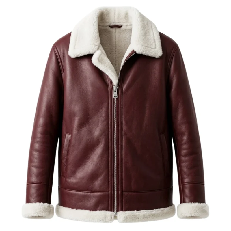 Mens maroon shearling leather jacket by snag leather