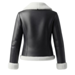 Women's black leather shearling jacket backside with fur collar and asymmetric zip — Snowgrace by Snag Leather