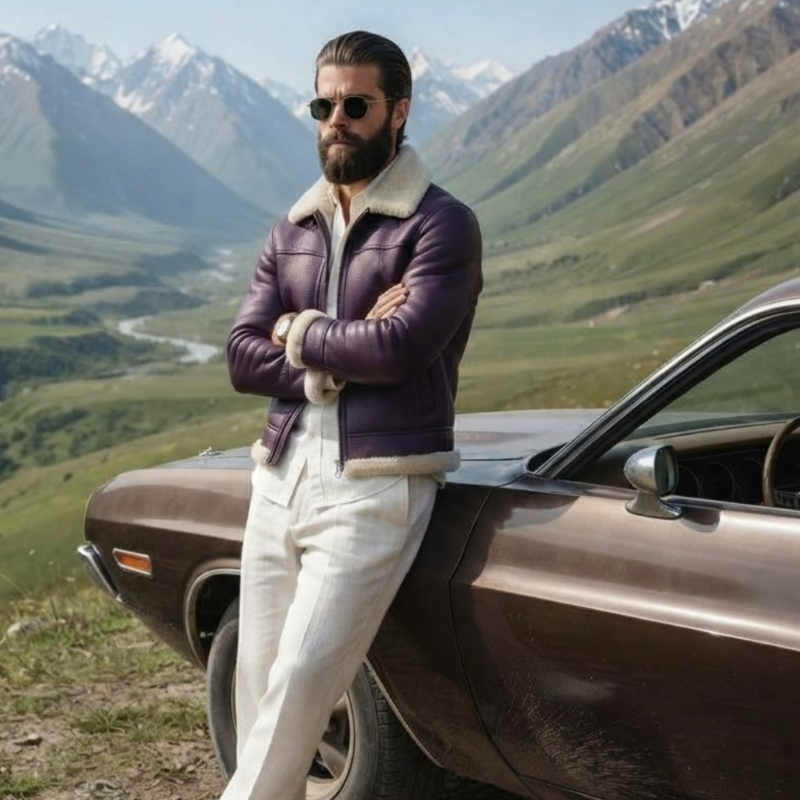 Eclipse Men's Plum Shearling Leather Jacket by Snag Leather