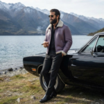 Wisteria Men's Lavender Shearling Leather Bomber Jacket