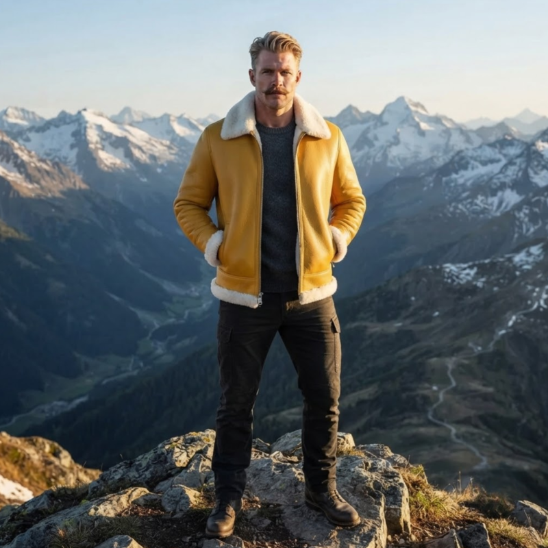 solstice yellow shearling jacket for men by snag Leather