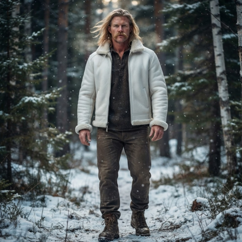 Marble Mens White Shearling Leather Jacket