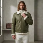 Evercrest Men's Olive Shearling Flight Leather Jacket