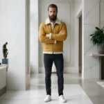 Goldrush Men's Mustard Leather Shearling Aviator Jacket