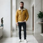 Goldrush Men's Mustard Leather Shearling Aviator Jacket