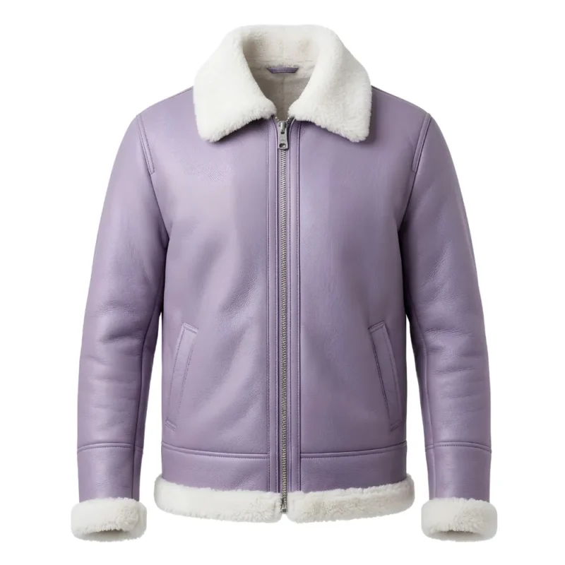 Wisteria Men's Lavender Shearling Leather Bomber Jacket