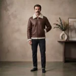 Northbound Men's Brown Shearling Leather Aviator Bomber Jacket
