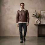 Northbound Men's Brown Shearling Leather Aviator Bomber Jacket