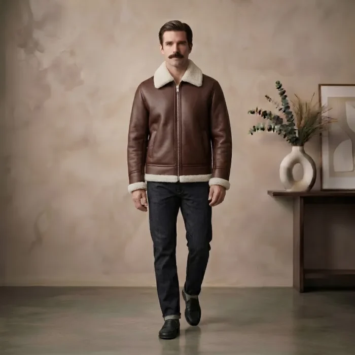Northbound Men's Brown Shearling Leather Aviator Bomber Jacket