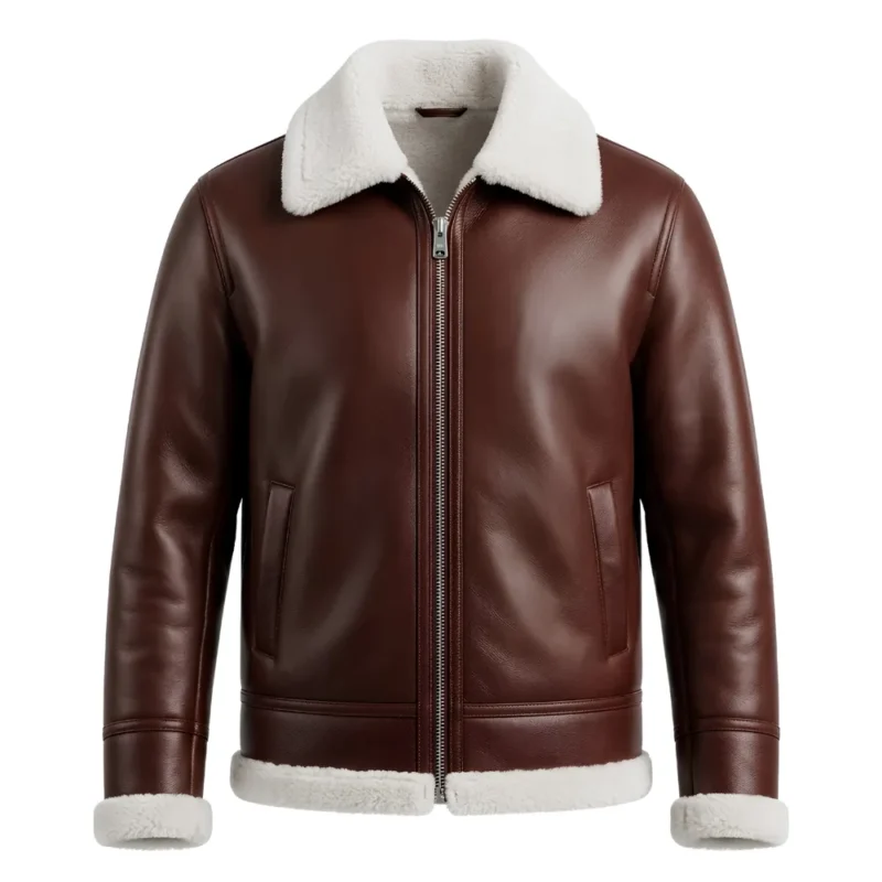 Northbound Men's Brown Shearling Leather Aviator Bomber Jacket