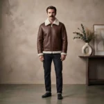 Northbound Men's Brown Shearling Leather Aviator Bomber Jacket