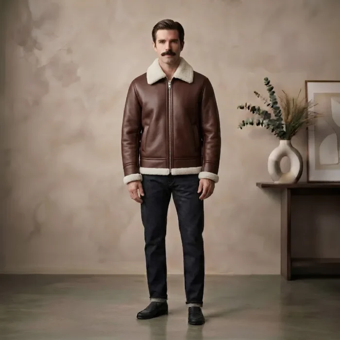Northbound Men's Brown Shearling Leather Aviator Bomber Jacket